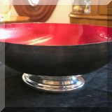 S27. Silverplate by Wallace footed bowl with red interior. Some scratching. - $18 